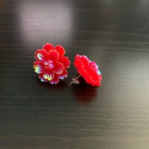 3/20$ Earrings flower red iridescent japan kawaii Lolita